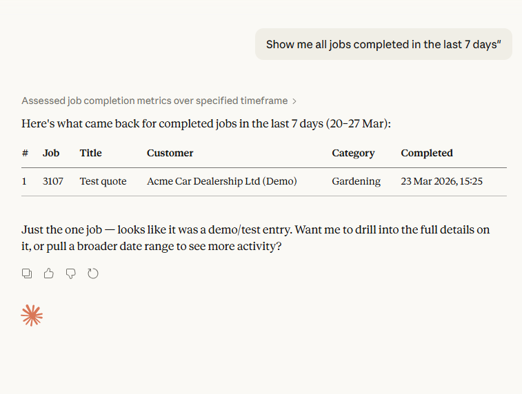 AI connector for field service management software - ask Claude about your jobs